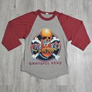 Vintage 80s Grateful Dead Reckoning GDM Rose Graphic Raglan 3/4 Sleeve Shirt USA